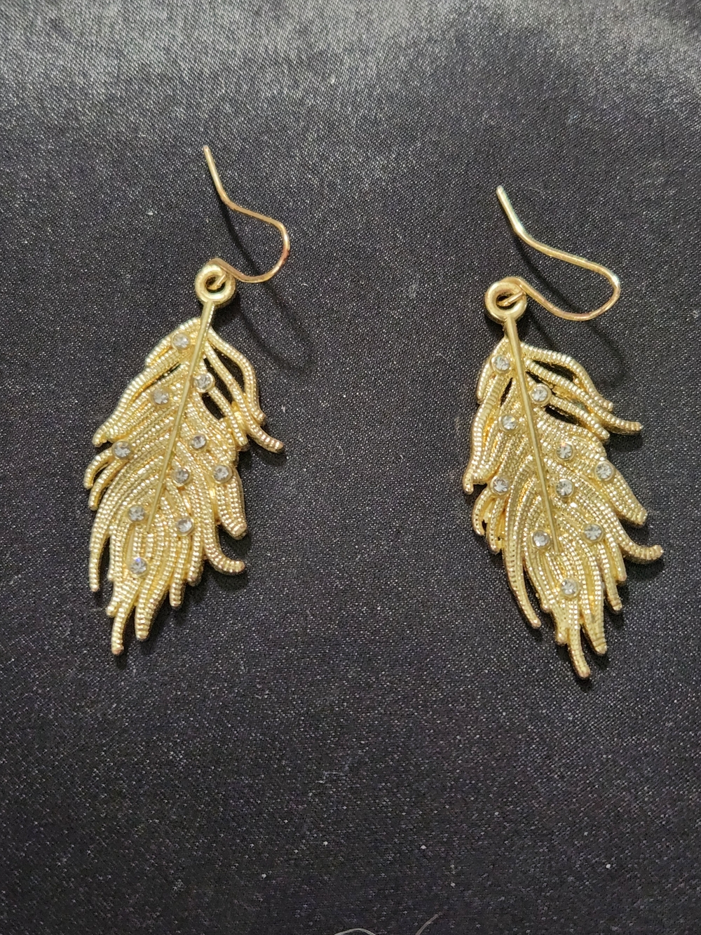Gold Feather Drop Earrings with Crystals - Women Jewelry